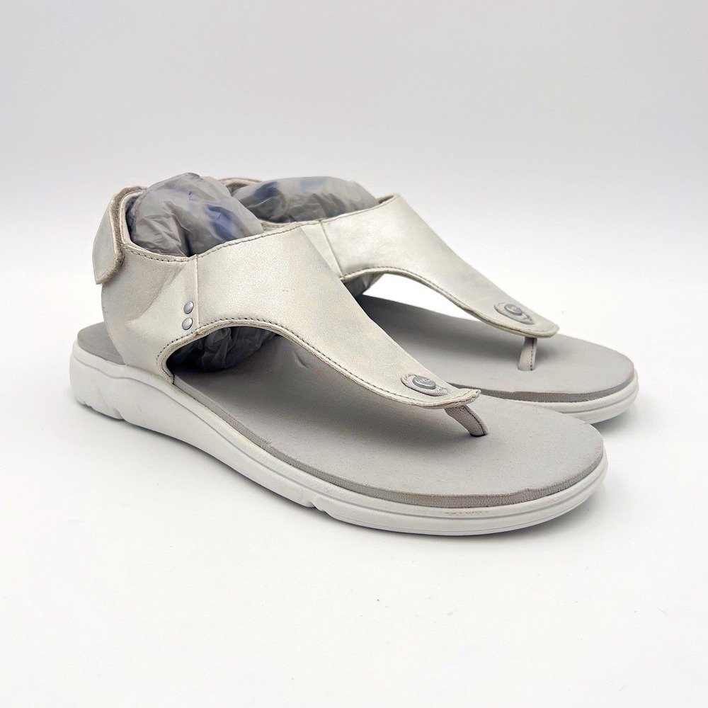 RYKA Women's White Silver Strappy Thong Sandals Ankle Strap Comfort Casual